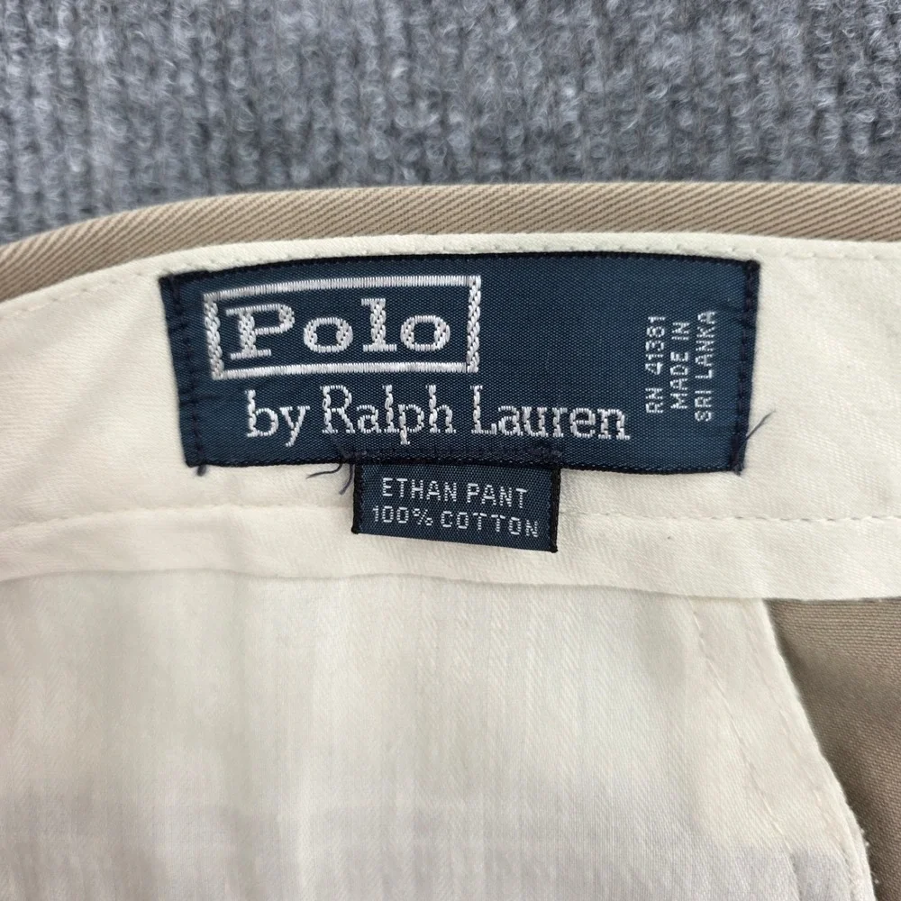 Polo Ralph Lauren Ethan Pant Mens 33x32 Tan Khaki Pleated Cotton Chino Trousers